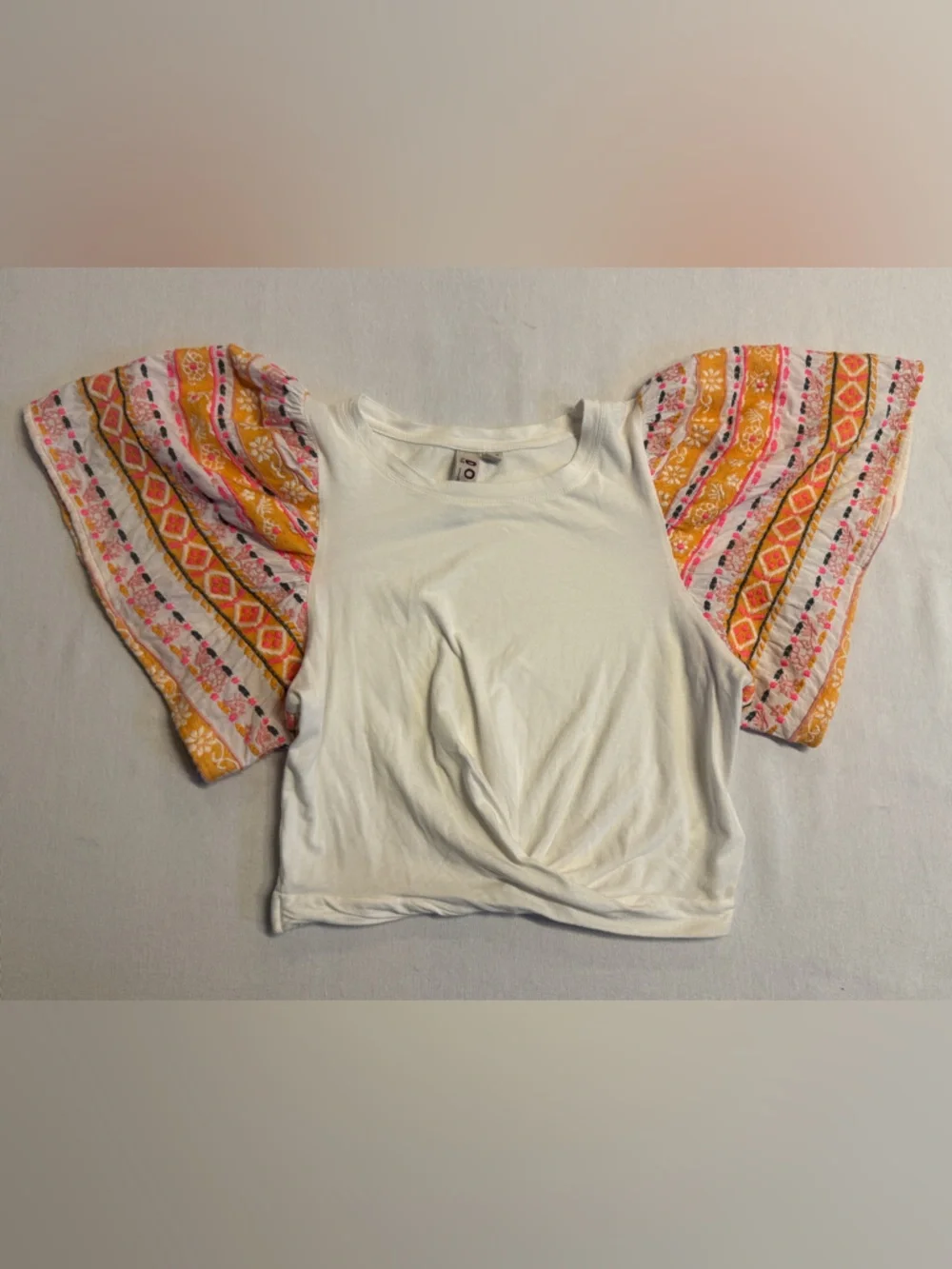 Dolan Left Coast Ivory Embroidered Flutter Sleeve Boho Top Womens Medium - Picture 2 of 6